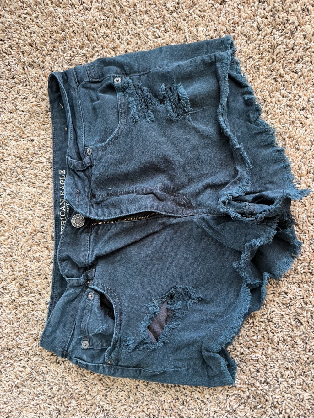 American Eagle Outfitters Black Distressed Frayed Hem Jean Shorts